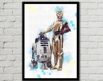 R2-D2 & C3PO Poster - R2-D2 - C3PO - Star Wars Poster - Digital Download - Digital Print - Watercolor Art - Fan Art - Printable Art