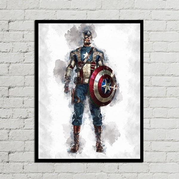 CAPTAIN AMERICA - Captain America Digital - Marvel Poster - Avengers - Digital Print - Watercolor Art - Fan Art - Printable Art