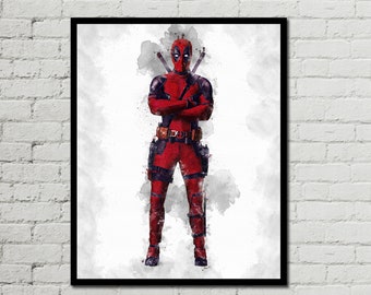 DEADPOOL POSTER - Marvel Poster - Avengers Poster - Watercolor Art - Digital Art - Printable Art - Wall Art - Home Decor - Deadpool Print