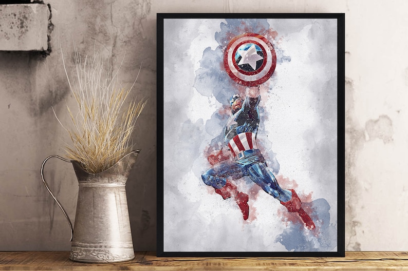 KAPTEN AMERIKA - Kapten Amerika Digital - Marvel Poster - Avengers - Digitalt Tryck - Akvarell Konst - Fan Art - Utskrivbar Konst bild 6