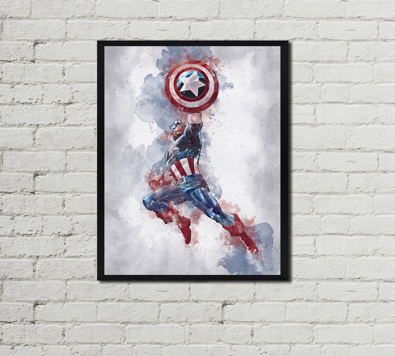 KAPTEN AMERIKA - Kapten Amerika Digital - Marvel Poster - Avengers - Digitalt Tryck - Akvarell Konst - Fan Art - Utskrivbar Konst bild 1