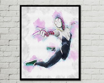 SPIDER GWEN POSTER - Spider-Man: Across the Spider-Verse - Gwen Stacy Poster - Marvel Poster - Watercolor Art - Wall Art - Printable Art