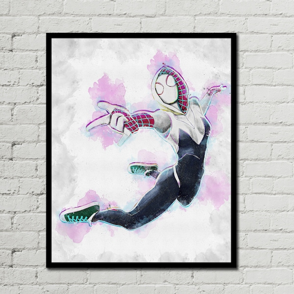 SPIDER GWEN POSTER - Spider-Man: Across the Spider-Verse - Gwen Stacy Poster - Marvel Poster - Watercolor Art - Wall Art - Printable Art