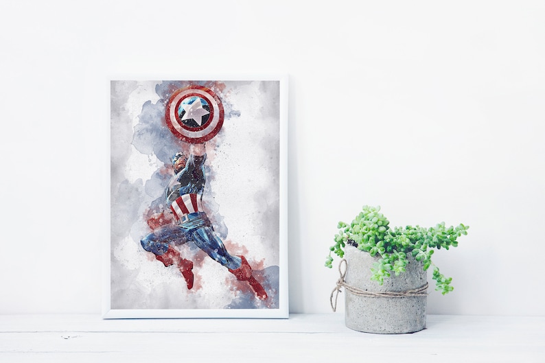 KAPTEN AMERIKA - Kapten Amerika Digital - Marvel Poster - Avengers - Digitalt Tryck - Akvarell Konst - Fan Art - Utskrivbar Konst bild 3
