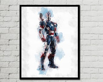 IRON PATRIOT POSTER - Marvel Poster - Avengers Poster - Digital Download - Digital Print - Watercolor Art - Iron Man - Printable Art