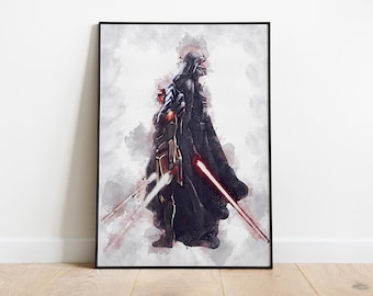 Ahsoka Tano & Darth Vader Poster - Star Wars Poster - Canvas Poster - Ahsoka Tano, Darth Vader - Watercolor Art - Fan Art - Wall Art