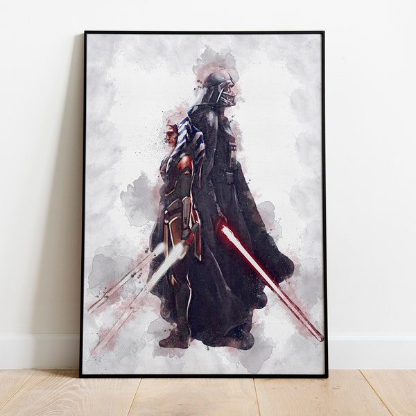 Ahsoka Tano & Darth Vader Poster - Star Wars Poster - Canvas Poster - Ahsoka Tano, Darth Vader - Watercolor Art - Fan Art - Wall Art