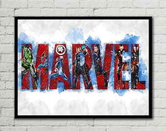 MARVEL-POSTER - Hulken, Spiderman, Captain America, Thor, Hawkeye, Iron Man, Dr. Strange - Avengers-poster - Digitalt tryck - Utskrivbar konst