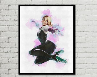 SPIDER GWEN POSTER - Spider-Man: Across the Spider-Verse - Gwen Stacy Poster - Marvel Poster - Watercolor Art - Wall Art - Printable Art