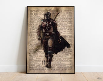 STAR WARS POSTER - Mandalorian Poster - Wörterbuch Seite Kunst Poster - Star Wars Druck - Leinwand Poster - Mandalorian Print - Aquarell Kunst