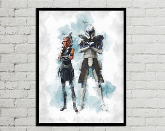 Ahsoka Tano & Captain Rex - Star Wars Poster - Digital Download - Digital Print - Star Wars Print - Watercolor Art -Printable Art