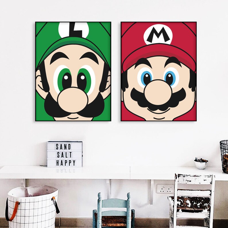 Luigi Poster Mario and Luigi Luigi Wall Art Super Mario Etsy