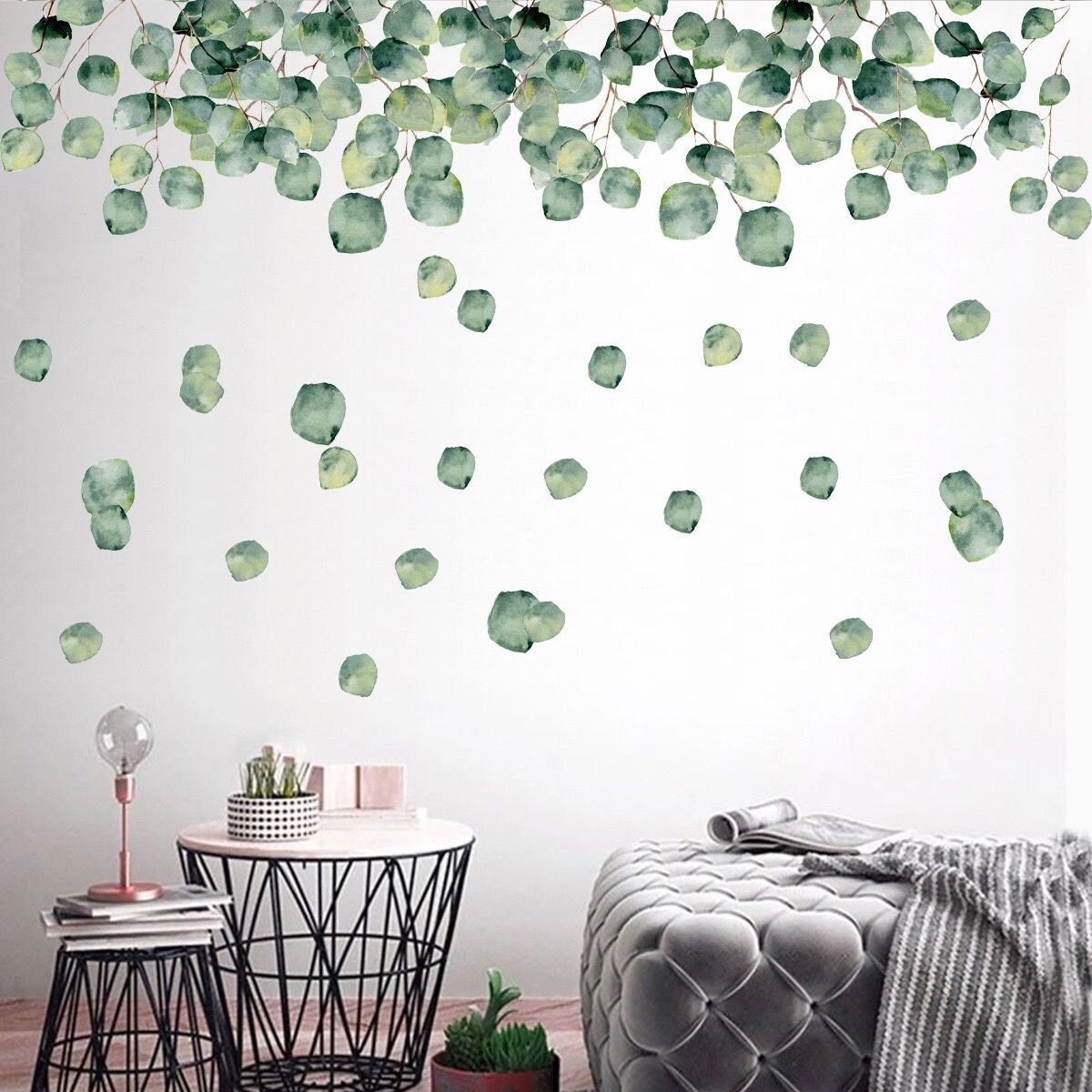 Falling green leaf wall decal cute round leaves plant Etsy