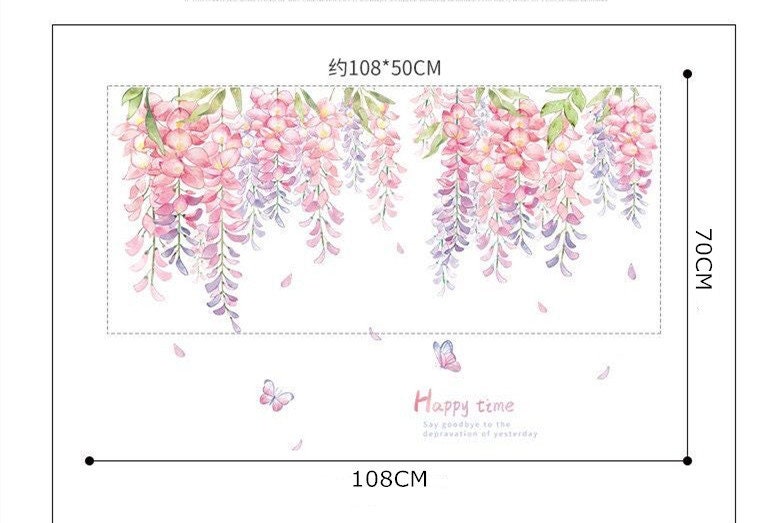 Hängend von der Decke Grüne Blätter rosa Blumen Wandaufkleber | Etsy