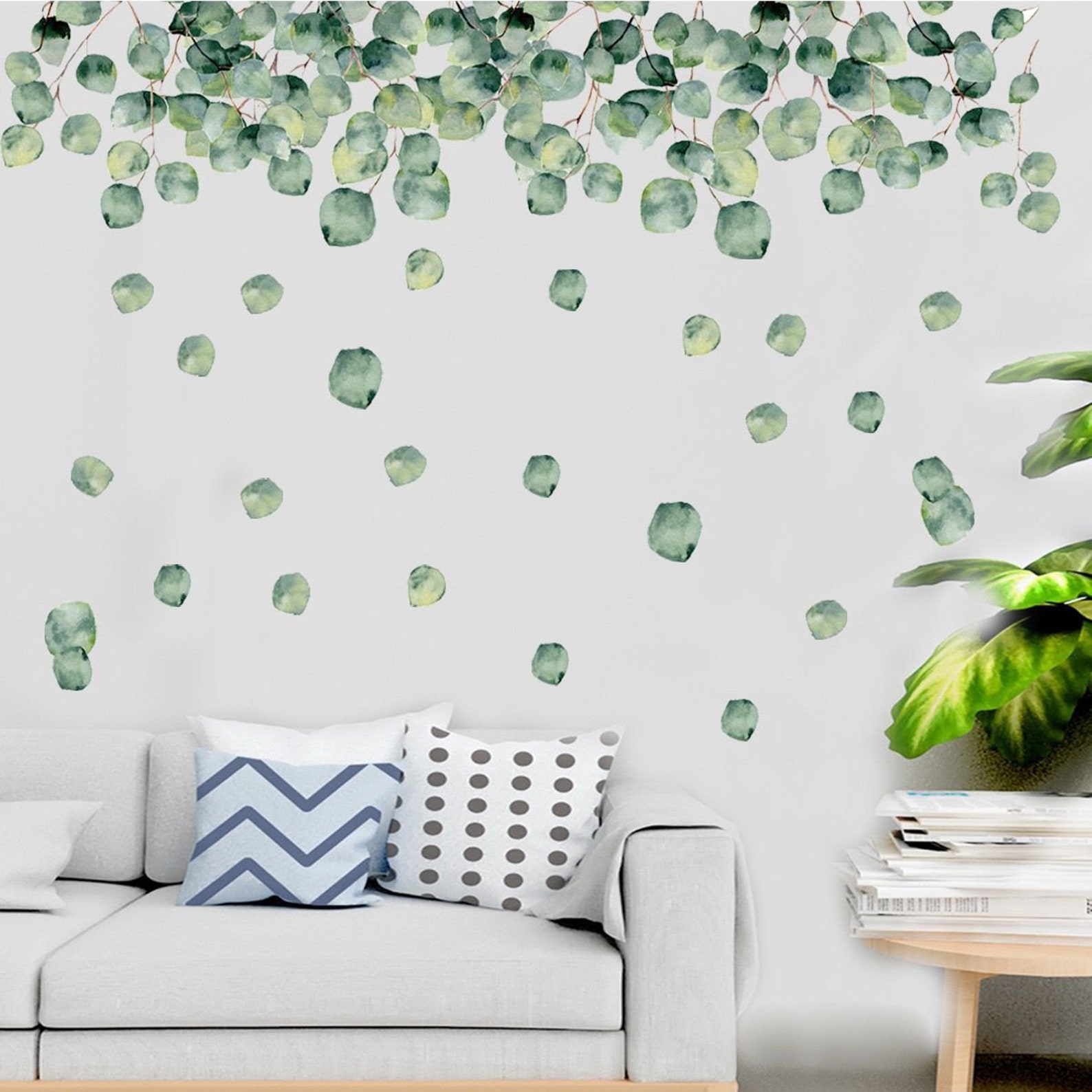 Falling green leaf wall decal cute round leaves plant Etsy