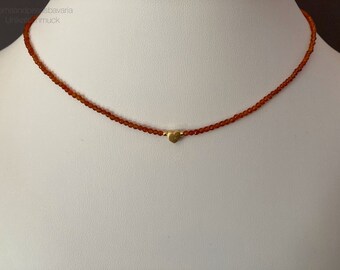 Orange-red agate necklace with heart: Si925 gold-plated, gift for women, necklace for dirndl, home office, handmade from Bavaria
