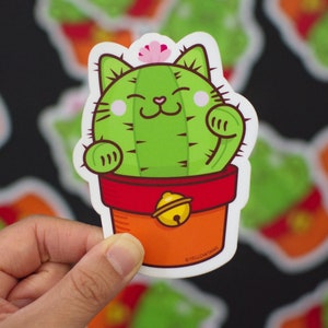 Sticker cactus porte-bonheur en vinyle 4" | Sticker très grand | Sticker imperméable et durable | Bonne chance | Sticker végétal