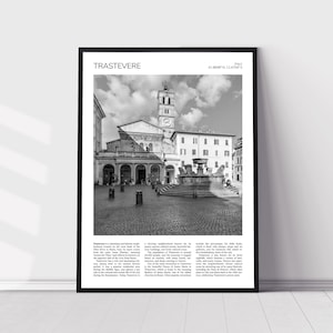 Trastevere Wall Art | Trastevere Artful Travel Poster | Basilica di Santa Maria, Piazza di Santa Maria | Cityscape | Italy, Europe