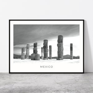 Mexico Wall Art | Mexico Artful Travel Poster Print Photo | Toltec Sculptures Statues, Tula | Landscape | North America
