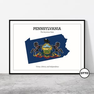 Pennsylvania State Wall Art | State of Pennsylvania Map Outline Home Decor Print | Flag Art Travel Poster | Artful  Travel Gift Idea | USA