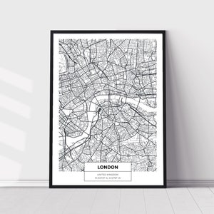 London Street Map Wall Art | Black & White London Line Map Print Artful Travel Poster Print | England, United Kingdom