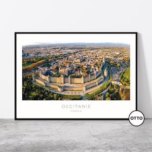Occitanie Wall Art | Occitanie Home Decor | Carcassonne, Aude Aerial Cityscape | French Artful Travel Gift | France Art Poster Print