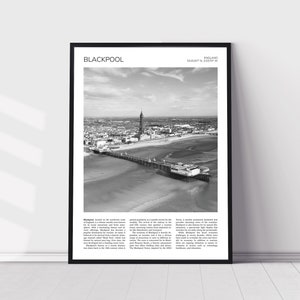 Blackpool Wall Art | Blackpool Tower Artful Travel Poster Print Photo | North Pier | Aerial Cityscape | Lancashire, England