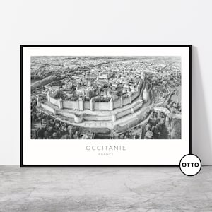 Occitanie Wall Art | Occitanie Home Decor | Carcassonne, Aude Aerial Cityscape | French Artful Travel Gift | France Art Poster Print