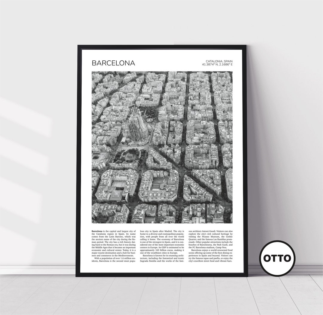 Barcelona Wall Art Catalonia Home Decor Barcelona Aerial View City Grid Spanish Artful Travel