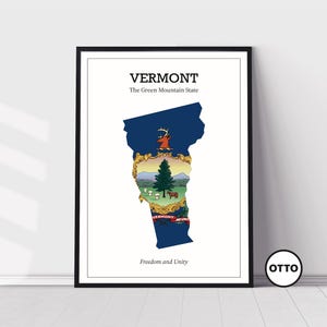 Vermont State Wall Art | State of Vermont Map Outline Home Decor Print | Flag Art Travel Poster | Artful Photo Travel Gift Idea | USA