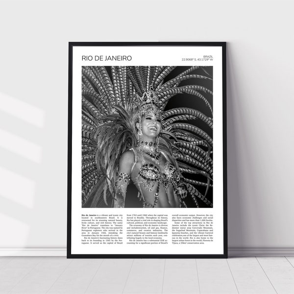 Art mural de Rio de Janeiro | Décoration intérieure de Rio de Janeiro | Danseuse de Samba, Carnaval | Cadeau de voyage artistique brésilien | Impression d’affiche d’art du Brésil