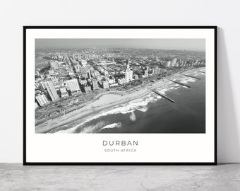 Art mural de Durban | Décoration d'intérieur Durban | Vue aérienne de la ville | Cadeau de voyage artistique sud-africain | Impression d'affiche d'art de l'Afrique du Sud