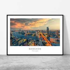 Bangkok Wall Art | Bangkok Artful Travel Poster Print Photo | Aerial View City | Chao Phraya River | Thailand, Southeast Asia