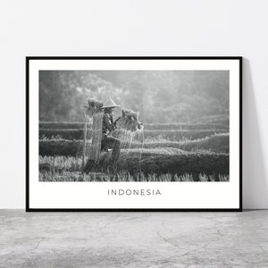Indonesia Wall Art | Rice Farmer | Indonesia Home Decor | Indonesian Artful Travel Gift | Art Poster Print