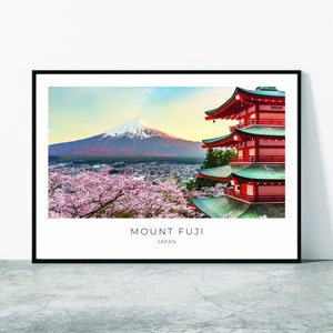 Mount Fuji Wall Art | Mt Fuji Home Decor | Chureito Pagoda, Cityscape | Japanese Artful Travel Gift | Japan Art Poster Print