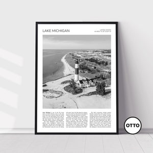 Lake Michigan Wall Art | Lake Michigan Artful Travel Poster Print Photo | Big Sable Point Lighthouse, Ludington State Park Landscape | USA