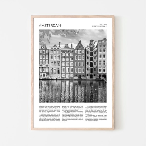 Amsterdamse kunst aan de muur | Amsterdam Artful Travel Poster Print Foto | Hollandse Huizen en Gracht | Stadsgezicht | Holland, Nederland, Europa