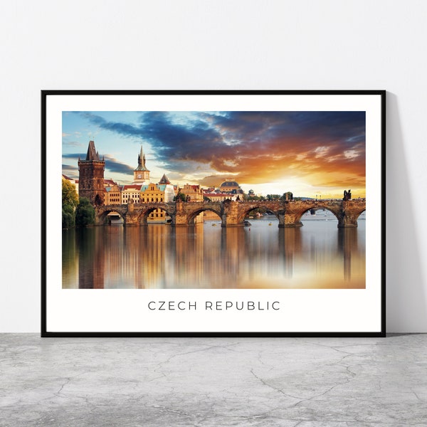 Art mural de la République tchèque | Pont Charles, Prague, République tchèque Home Decor Print | Affiche d’art Cadeau de voyage astucieux