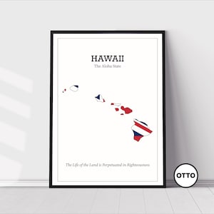 Hawaii State Wall Art | State of Hawaii Map Outline Home Decor Print | Flag Art Travel Poster | Artful Travel Gift Memento Idea | USA