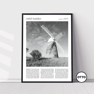 West Sussex Wall Art | West Sussex Home Decor | Halnaker Windmill, Chichester | England Artful Travel Gift | United Kingdom Art Poster Print