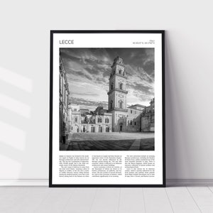 Lecce Wall Art | Lecce Artful Travel Poster | Piazza del Duomo Square, Campanile Tower, Virgin Mary Cathedral | Cityscape | Italy