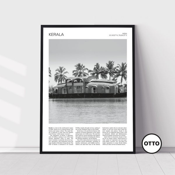 Kerala Wall Art | Kerala Home Decor | Houseboat | Indian Artful Travel Gift | India Art Poster Print