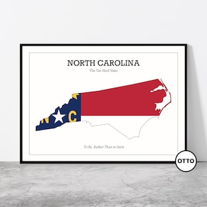 North Carolina State Wall Art | State of North Carolina Map Outline Home Decor Print | Flag Art Travel Poster | Artful Photo Gift Idea | USA