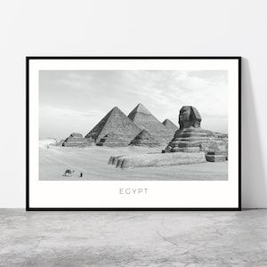 Egypt Wall Art | Egypt Artful Travel Poster Print Photo | The Great Pyramid of Giza and Great Sphinx of Giza | Landscape | North Africa