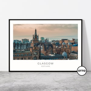 Glasgow Wall Art | Glasgow Home Decor | City Centre, Rooftops, Skyline | Scottish Artful Travel Gift | Scotland, UK Art Poster Print