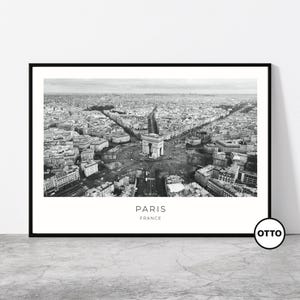 Paris Wall Art Home Decor | Arc De Triomphe, Paris Skyline Cityscape Aerial View | French Artful Travel Gift | France Art Poster Print