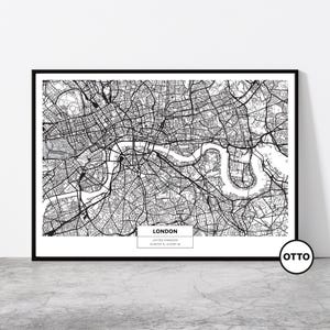 London Street Map Wall Art | Black & White London Line Map Print Artful Travel Poster Print Photo | England, United Kingdom