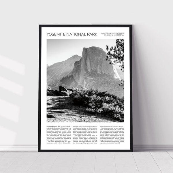 Yosemite National Park Wall Art | Yosemite Artful Travel Poster Print Photo | Half Dome Trail View | Landscape | California, United States