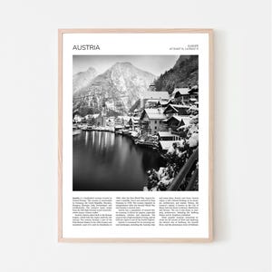 Austria Wall Art | Austria Artful Travel Poster Print Photo | Austrian Village, Hallstatt, Alps, Europe | Aerial View