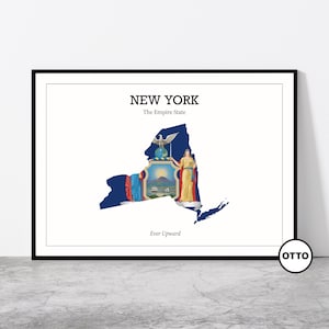 New York State Wall Art | State of New York Map Outline Home Decor Print | Flag Art Travel Poster | Artful Photo Gift Memento Idea | USA